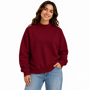 Sweat-shirt molletonné oversize à col montant pour femme, en tissu brossé doux sans bouclettes, coupe décontractée moderne, idéal pour l'hiver - Product Image 4