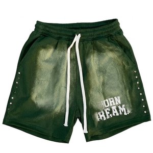 Nouveautés : Ensembles chemises blanches et shorts verts pour hommes, imprimés avec logo personnalisé, effet délavé, pour streetwear, été, vêtements d'extérieur. - Product Image 4