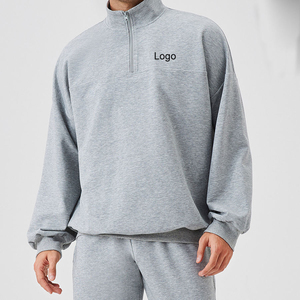 Sweat-shirts sportifs à col zippé pour hommes avec logo personnalisé, en coton poly respirant, sweat-shirts à col zippé brodés en coton - Product Image 5