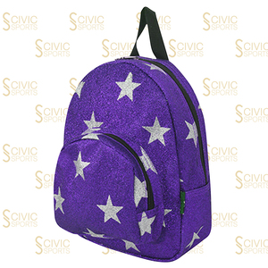 Purple Glitter <b>Star</b> Pattern Backpack Softback Zipper Closure Polyester Material Unisex Fashion Daily Use - Product Image 5