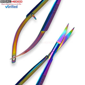 Tijeras Manuales Castroviejo de 4.5 Pulgadas, Curvas, de Acero Inoxidable Arcoíris Multicolor, para Cirugía General, Certificación CE Clase I, Garantía de 3 Años - Product Image 6