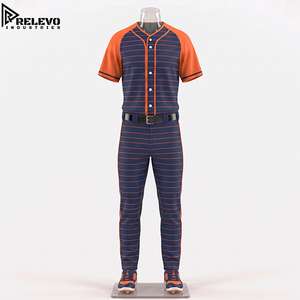 Ensemble uniforme de baseball personnalisé à rayures horizontales sublimées avec maillot entièrement boutonné et pantalon de sport durable – Vente en gros - Product Image 1