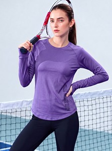 T-shirt de sport pour femme à manches longues, uni, décontracté, anti-UV UPF 50+, séchage rapide, respirant, en polyester tissé avec lettres - Product Image 3