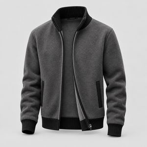Cardigan en molleton tricoté à col roulé et fermeture éclair intégrale pour homme, avec bordure contrastante, style décontracté chic, vente en gros ODM - Product Image 6