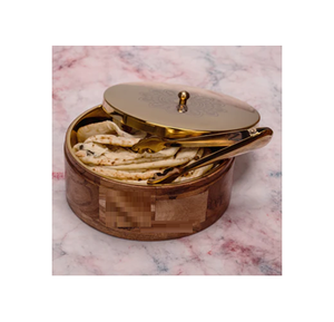 New Design Mango Wood Bowl with brass Lid Eco Friendly Warmer <b>Basket</b> Chapati Roti Bread Holder Bowl Box - Product Image 1