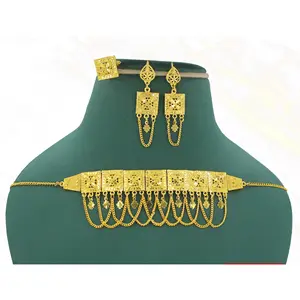 Ramadan Speciale Dubai Gouden Sieraden Sets Bruids Ketting Martasha Indian Sieraden Set Armband Oorbellen Ketting Ring Sets