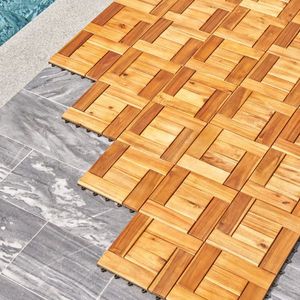 Set of 10 Interlocking Wooden Deck Tiles 6 Puzzle Slat Per Tile Row Acacia Brown Premium Quality Outdoor Decking - Product Image 4
