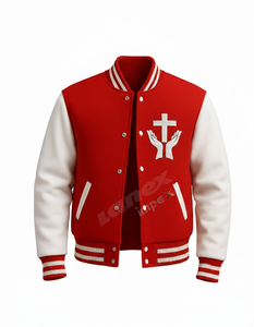 Chaqueta Universitaria Unisex con Cruz y Manos en Oración, Estilo Letterman, Personalizable, Impermeable y Ecológica - Product Image 3