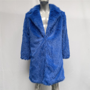 <b>Men</b> <b>Long</b> Thick Plush Fuzzy Blue White Faux Fur <b>Jacket</b> Warm Winter Fox Fur Coat - Product Image 1