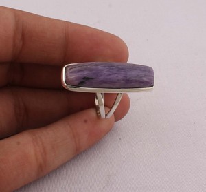 Bague en Charoïte Naturelle en Argent Sterling 925, Taille Coussin, Sertissage Clos, Bijoux Faits Main, Prix Usine, Commande en Gros - Product Image 2