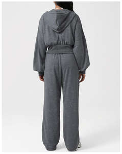 Conjunto Deportivo de Invierno para Mujer, Talla Grande, Color Sólido, 100% Algodón, Sudadera con Capucha y Pantalones Jogger de Dos Piezas - Product Image 3