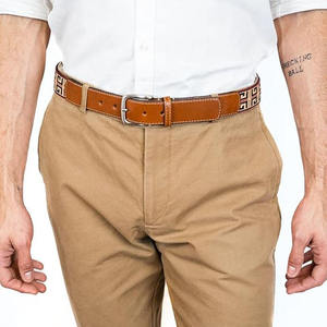 Premium Genuine Leather Webbing Belt Vintage Geometric Pattern Woven Dress Belt for Men - Product Image 2