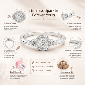 Women's 0.60 TCW Real <b>Diamond</b> <b>Ring</b> in 14K White Gold | Round Halo Engagement <b>Ring</b> Anniversary Wedding Fine Jewelry Gift Bridal - Product Image 5