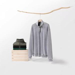 Sudadera con capucha retro para hombre, lavada al agua, de algodón puro de doble hilo 300g, con cuello alto y media cremallera, modelo 2026 - Product Image 6