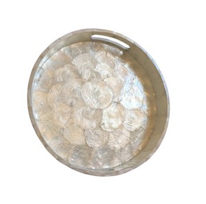 Handmade Round Mother of Pearl Decorative Serving Tray for <b>Coffee</b> <b>Table</b> Coastal Farmhouse Home Decor Accent from Vietnam - Product Image 2