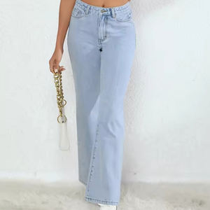 Pantalones acampanados de algodón 100% transpirables de cintura doble de ajuste medio regular para mujer al por mayor - Product Image 3