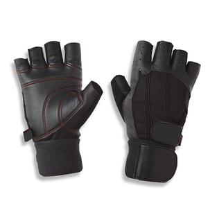 Leather <b>Half</b> Finger Fitness Gloves with Wrist Support for Weight Lifting Gym Training Men Breathable Non <b>Slip</b> Adjustable Strap - Product Image 3