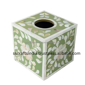 Boîte à mouchoirs carrée en nacre et incrustation d'os élégante faite à la main porte-mouchoirs décoratif pour le salon et la salle de bain - Product Image 2