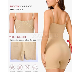 Women One Piece Shapewear Square Neck <b>Tummy</b> <b>Control</b> Shorts Bodysuit Solid Color Seamless Knitted Spandex Nylon - Product Image 3