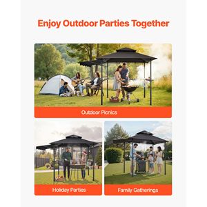 Gazebo a Doppio Livello 8 x 5 Piedi con Griglia Superiore, Tettoia Rinforzata per Barbecue e Pergola in Acciaio Verniciato a Polvere per Patio - Product Image 6