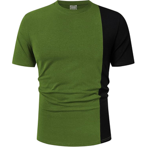 Olive Green Black Vertical Split Colorblock Slim Fit Short Sleeve Casual Crew Neck Men T <b>Shirt</b> - Product Image 5