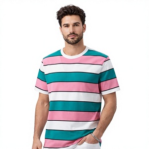 เสื้อยืดคอกลมโอเวอร์ไซส์ผ้าฝ้ายลำลองแฟชั่นไซส์ใหญ่สำหรับผู้ชาย ลายทางคลาสสิก ดีไซน์ทันสมัย ปรับแต่งได้ เหมาะสำหรับใส่ทุกวัน - Product Image 1