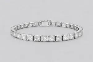 Pulsera de tenis de moissanita con certificación GRA de RAMDUT IMPEX, chapada en plata, corte de corazón, personalizable, con perlas de diámetro ajustable y engaste de garra, brillante. - Product Image 2