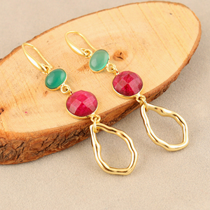 Women's <b>Earrings</b> Green Onyx and Dyed Ruby Geometric Drop <b>Earring</b> Brass 18k Gold Plated Bohemia Style Wholesale Fashion Jewelry - Product Image 4
