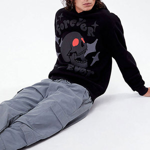 Sweat-shirt à capuche oversize pour homme noir, imprimé 'Peace Stop Wars', style streetwear, pour l'automne, en molleton bouclette, avec poche, sérigraphie - Product Image 4