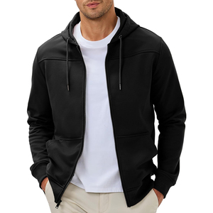 Sweat-shirt à capuche zippé pour homme, décontracté, avec poches, veste en polaire respirante, coupe régulière, couleur unie, pour l'automne - Product Image 1