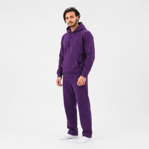 Customized Unisex <b>Purple</b> Solid Hooded Tracksuit Set Full Sleeve Casual Sweatshirt Pants Regular Fit Heavyweight Cotton Winter - Product Image 4