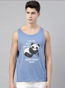 Débardeur en coton bleu pour homme avec imprimé panda, col rond, décontracté, sans manches, respirant, design tricoté, logo sur le devant - Product Image 5