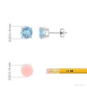 Pendientes de Oro Sólido de 14kt con Aguamarina Azul Redonda, Engaste de Garras, para Compromiso, Pendientes Finos de Lujo para Mujer, Piedra de Nacimiento de Marzo - Product Image 3