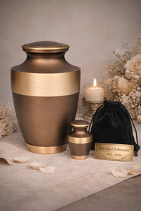 Urna Funeraria de Aluminio Premium Hecha a Mano, Mini Urna Conmemorativa |   Urna Personalizada con Acabado Bronce Dorado, Diseño Art Deco y Esmalte Agrietado - Product Image 3