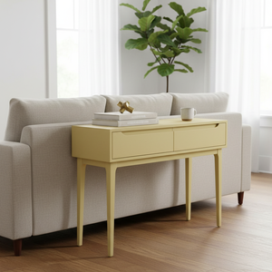 Table console moderne en chêne massif avec 2 tiroirs, design écologique pour le salon, couleur moderne - Product Image 3