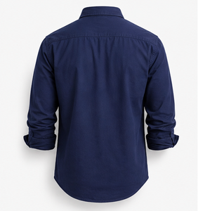 Chemise décontractée pour homme, bleu marine, col boutonné, manches longues - Product Image 6
