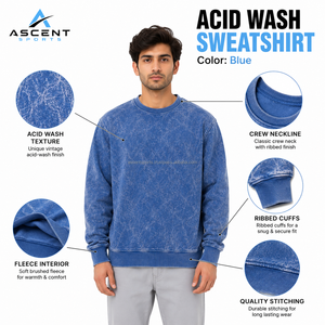 Sudadera de cuello redondo para hombre con lavado ácido, estilo vintage, oversize, de forro polar grueso, con logotipo personalizado, fabricante OEM ODM, venta al por mayor - Product Image 6