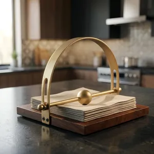 Porte-serviettes en bois Golden Arc avec cadre métallique, porte-mouchoirs pour table à manger, hôtel, restaurant, décoration de cuisine - Product Image 4