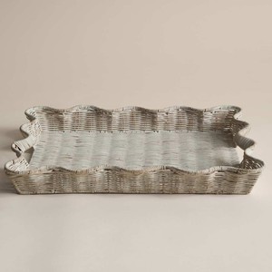 Rectangular Rattan Serving Tray Wavy Edge Woven Tray Decorative Serving Tray Rustic <b>Table</b> Display Ideal For Home <b>Kitchen</b> Decor - Product Image 1