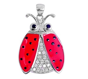 Divertido Colgante de Mariquita Roja de Plata de Ley 925 con Baño de Rodio, Ojos Púrpuras y Detalles Deslumbrantes de Circonita Cúbica - Product Image 1