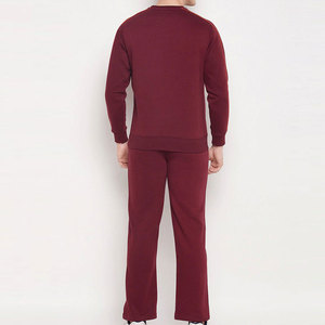 Conjunto Deportivo para Hombre Color Granate, Cuello Redondo, Color Sólido, Algodón, Ropa Casual con Bolsillos Laterales, Corte Regular, Estilo Otoñal - Product Image 6