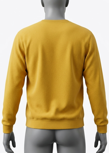 เสื้อสเวตเชิ้ตคอกลมสีเหลืองมัสตาร์ดสำหรับผู้ชาย ทรงปกติ ผ้าถัก สีพื้น สไตล์ลำลอง - Product Image 2