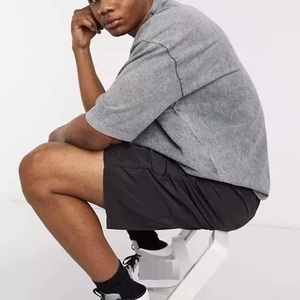 T-shirt en coton gris surdimensionné pour homme, manches courtes, col rond, décontracté, couleur unie, jersey tricoté, design simple - Product Image 5