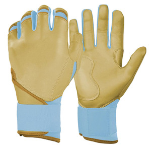 Unique Style High Quality Durable <b>Light</b> Blue Strap Cuff Khaki Leather Left Right Handed Baseball <b>Batting</b> Gloves Full Finger - Product Image 1