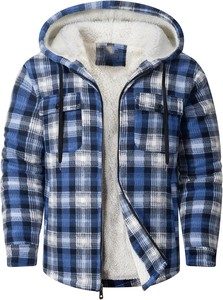 Chaqueta de Franela a Cuadros para Hombre, con Forro de Sherpa, Cierre de Cremallera, Bolsillos Delanteros, Estilo Casual para Invierno, Corte Regular - Product Image 4