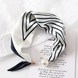 New Pearl Buckle Silk <b>Scarf</b> Printed Thin <b>Neck</b> <b>Scarf</b> Soft Lightweight Neckerchief Women - Product Image 1