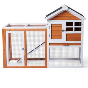 Gabbia Grande in Legno Arancione con Vassoio Superiore Estraibile per Conigli e Polli da Interno/Esterno, Ideale per Porcellini d'India e Altri Animali Domestici - Product Image 3