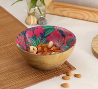 Tazón de Madera Meenakari Hecho a Mano, Tazón Decorativo Tradicional Indio, Tazón de Madera Meenakari Pintado a Mano, Decorativo