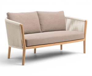 Sofá de Cuerda Moderno para Exteriores de 2 Plazas, Estructura de Madera de Teca Sin Tratar, Resistente a la Intemperie, con Cojines, Muebles de Jardín y Patio, Fabricante Jepara - Product Image 1