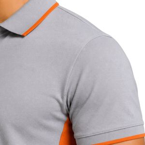 Premium Grey And <b>Orange</b> Mens <b>Polo</b> Shirt With Contrast Side Panel Design Custom Logo Embroidery Athletic Golf Casual Sportswear - Product Image 4